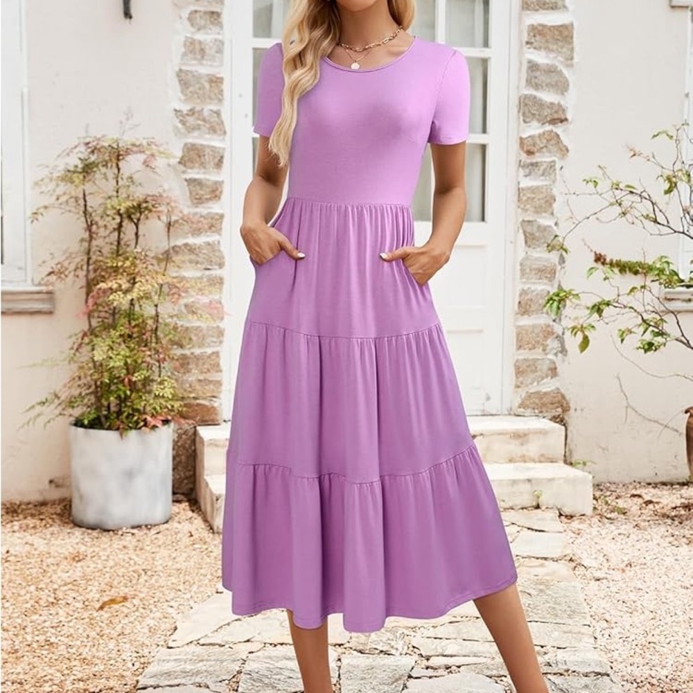 Elegant Purple Maxi Dress with Pockets - Picture 1 of 3